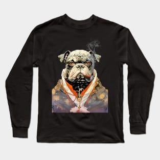 Cigar Smoking Bulldog: Nothing Bothers Me When I'm Smoking a Cigar on a dark (knocked out) background Long Sleeve T-Shirt